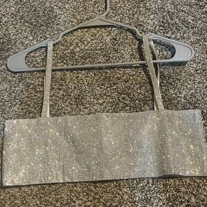 White Fox Boutique Silver Rhinestone Crop Top